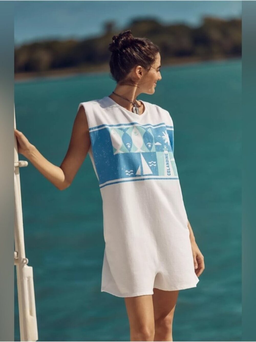 NWT Size M - Anthropologie 100% Cotton Celandine Muscle Tee Romper with Pockets